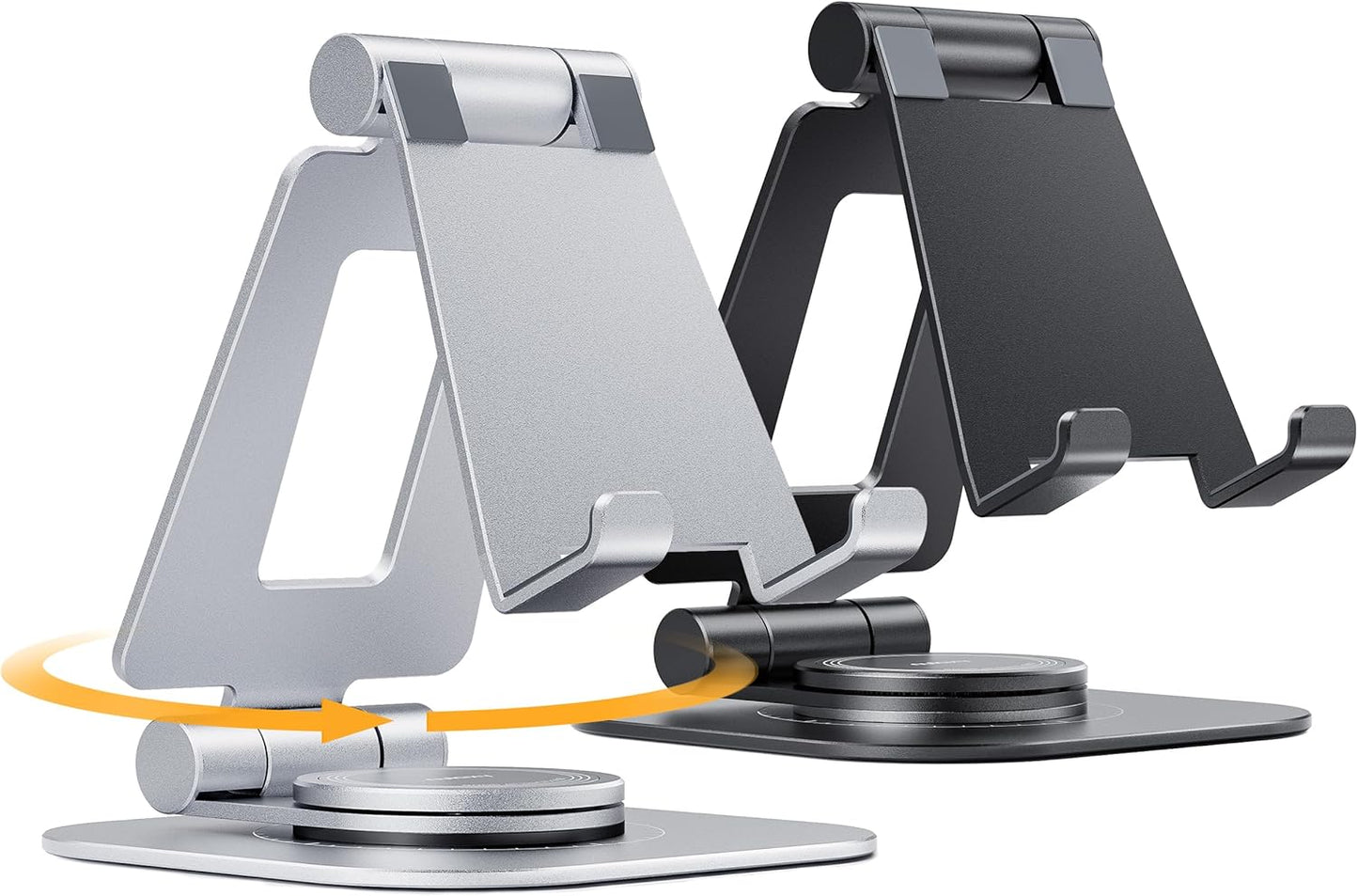 Nulaxy 2-Pack 360 Rotating Phone Stand, Fully Adjustable Foldable Phone Holder, Aluminum Desktop Cradle with Anti-Slip Base, Office Accessories Dock for All Phones with Thick Case, Black