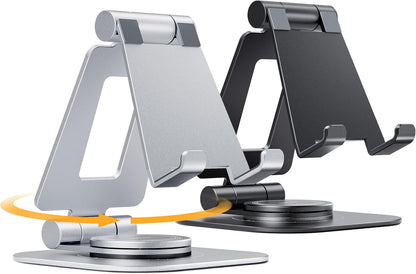 Nulaxy 2-Pack 360 Rotating Phone Stand, Fully Adjustable Foldable Phone Holder, Aluminum Desktop Cradle with Anti-Slip Base, Office Accessories Dock for All Phones with Thick Case, Black