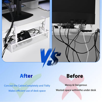 Under Desk Cable Management Box 25.3 Inch – Clamp-Mounted Cable Organizer Tray, Large Cord Management Box for Office & Home, Wire Organizer Under Desk Storage, White