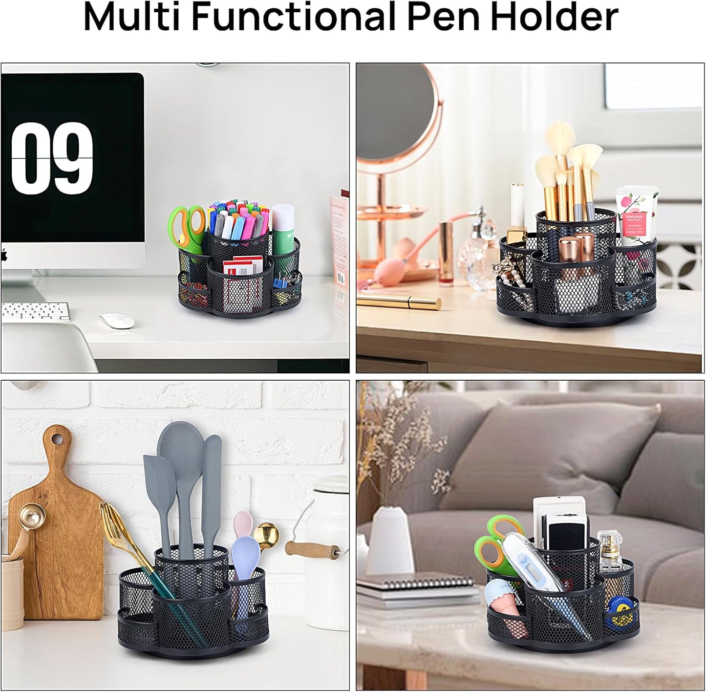 Topwey Pen Holder for Desk, 360 Rotating Pencil Holder, Cup Holder for Desk Office, Desk Organizers and Accessories in Black