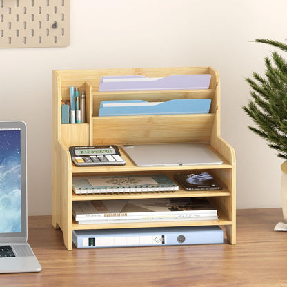 Desk File Organizer 4-Tier Desktop Paper Mail Organizer Document Holder for Home Office Supplies, Office Desk Accessories & Workspace (Nature)