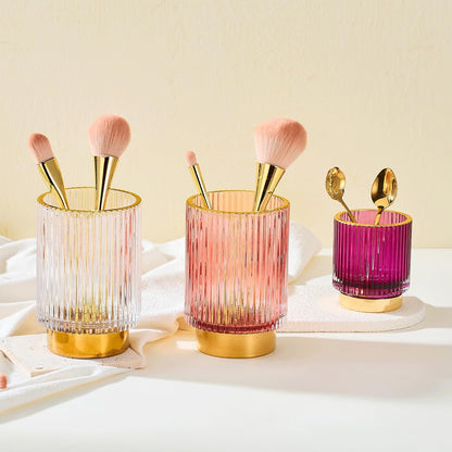 Makeup Brush Holder Organizer,Toothbrush Holders,Desk Pen Pencil Holder,Multifunctional Vintage Glass Brush Cup（L/Green/A3-6-US）