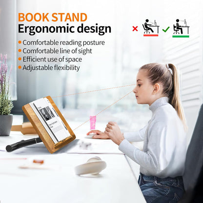 NAMON 2-in-1 Dual-use Floor & Desktop Book Stand, Sturdy Metal & Wood Build, Height Adjustable from 16.5" to 51", Floor Reading Stand for Sheet Music, Cookbooks, Projector (White, 11.8" x 16.5" Panel)