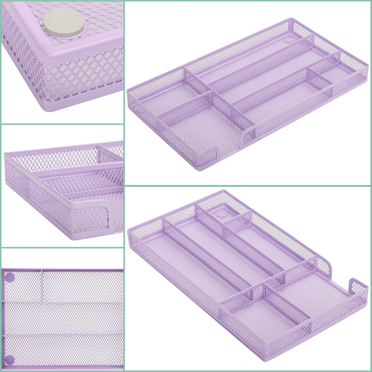 Annova Desk Drawer Organizer Tray for Office Organization - Metal Mesh - Storage Tray with Dividers for Pens, Desktop Accessories, Bathroom, Kitchen, Makeup and Office Supplies (Small, Gold)