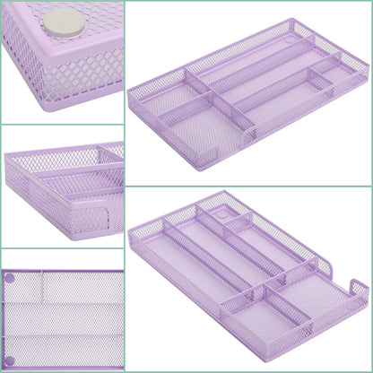 Annova Desk Drawer Organizer Tray for Office Organization - Metal Mesh - Storage Tray with Dividers for Pens, Desktop Accessories, Bathroom, Kitchen, Makeup and Office Supplies (Small, Gold)