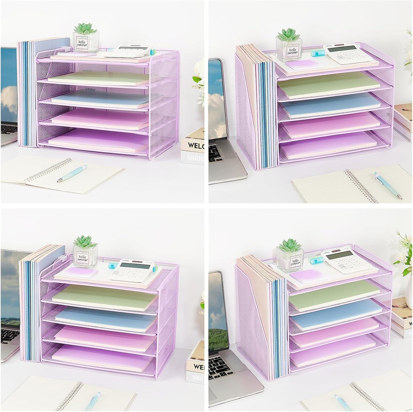 OPNICE Desk Organizer, 5-Tier Paper Organizer Letter Tray with Magazine Holder, Office Desk Accessories & Workspace Organizers, Desktop File Organizer for Office Supplies Storage, Black