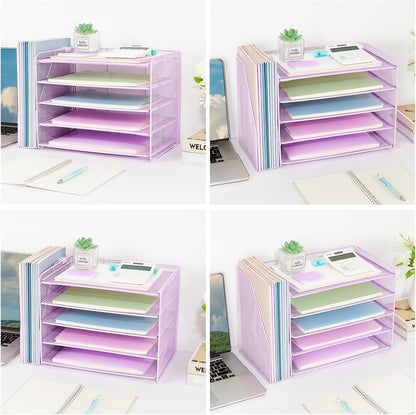 OPNICE Desk Organizer, 5-Tier Paper Organizer Letter Tray with Magazine Holder, Office Desk Accessories & Workspace Organizers, Desktop File Organizer for Office Supplies Storage, Black