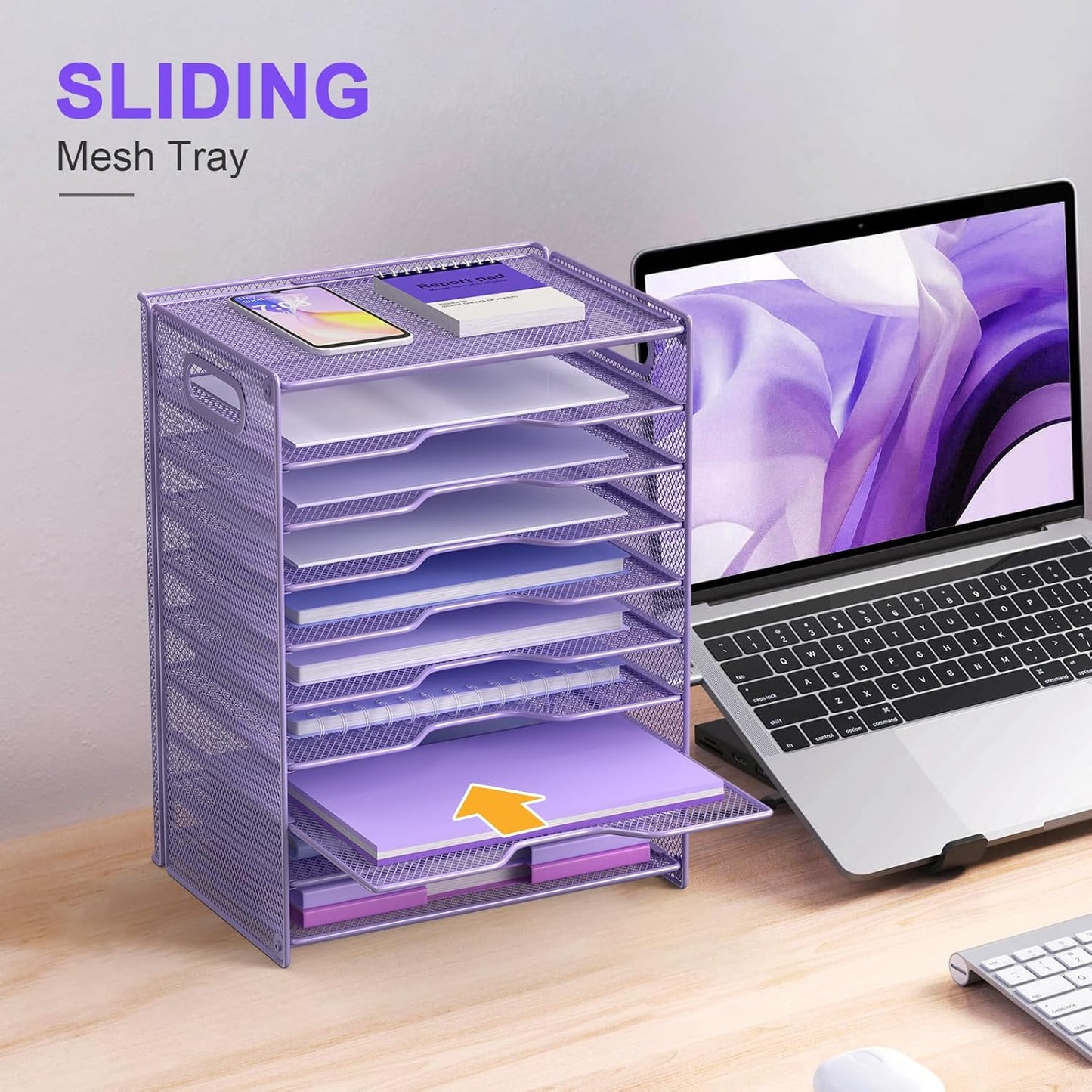 OUTWOLF 10 Tier Paper Organizer - Letter Tray Mesh Desk File Organizer with Handles for Office School Desktop, Black