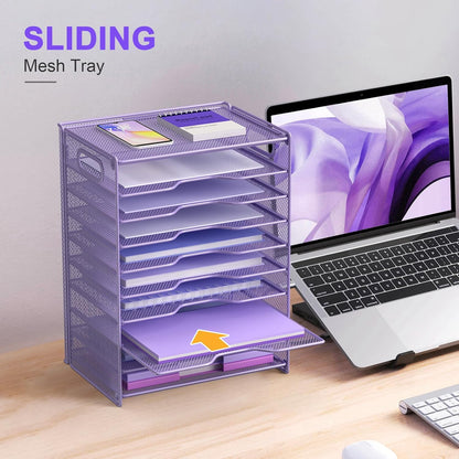 OUTWOLF 10 Tier Paper Organizer - Letter Tray Mesh Desk File Organizer with Handles for Office School Desktop, Black