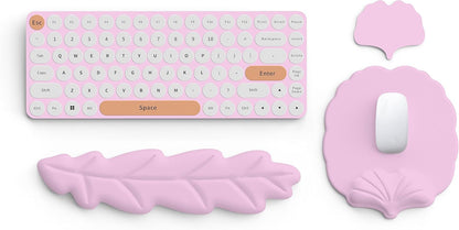 Keyboard Wrist Rest and Mouse Pad with Wrist Support Set, Ergonomic Leaf Shape Mouse Pad with Non-Slip Base, Pain Relief Memory Foam Mousepad for Computer,Laptop,Home Office, Green