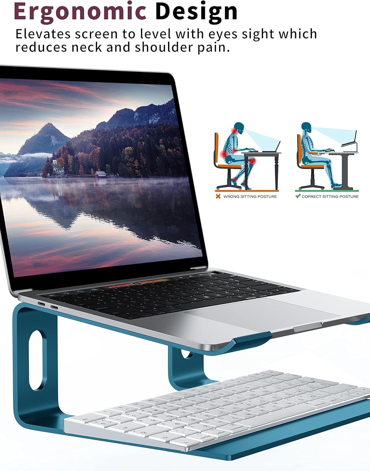 ALASHI Laptop Stand for Desk, Aluminum Computer Riser, Ergonomic Notebook Holder, Detachable Metal Laptops Elevator, PC Cooling Mount Support 10 to 15.6 Inches Notebook, Black