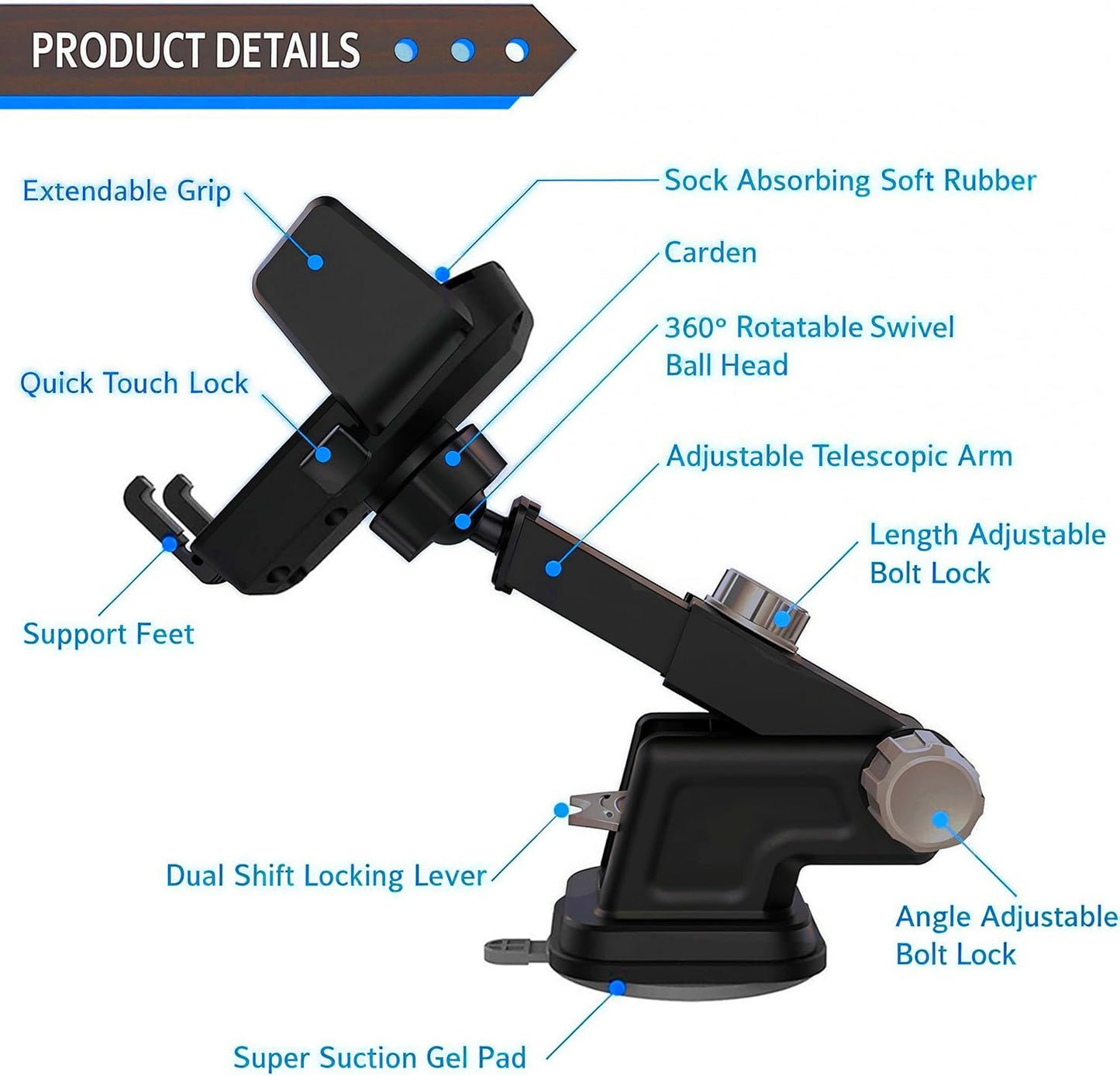 Foldable Phone Stand for Desk | Six Position Adjustable Folding Bracket for Cell Phone | Black Cellphone Holder for Desk & Smartphone Stand | Cellphone & Accessories for Men & Women