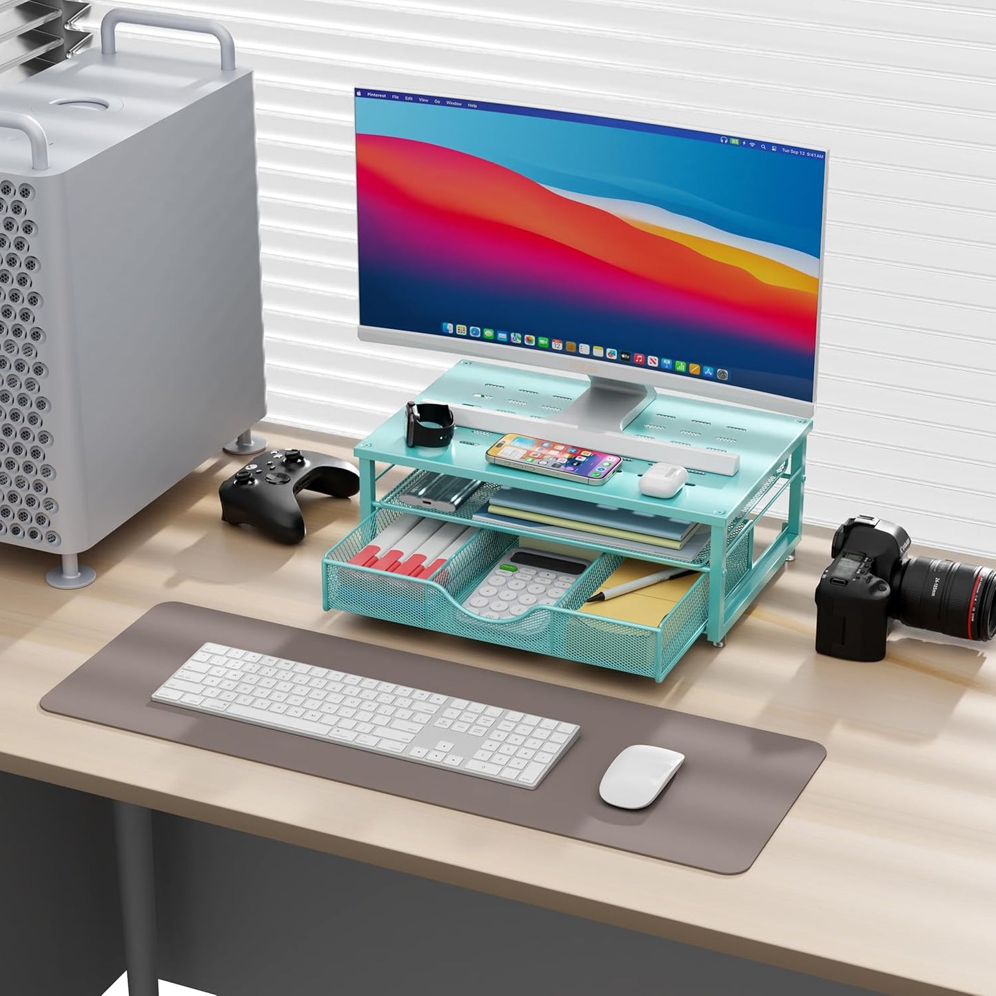 gianotter Computer Monitor Stand Riser, Desk Organizers and Accessories with Drawer, Office Desk Accessories & Workspace Desktop Organizers Storage for Printer Stand (Black)