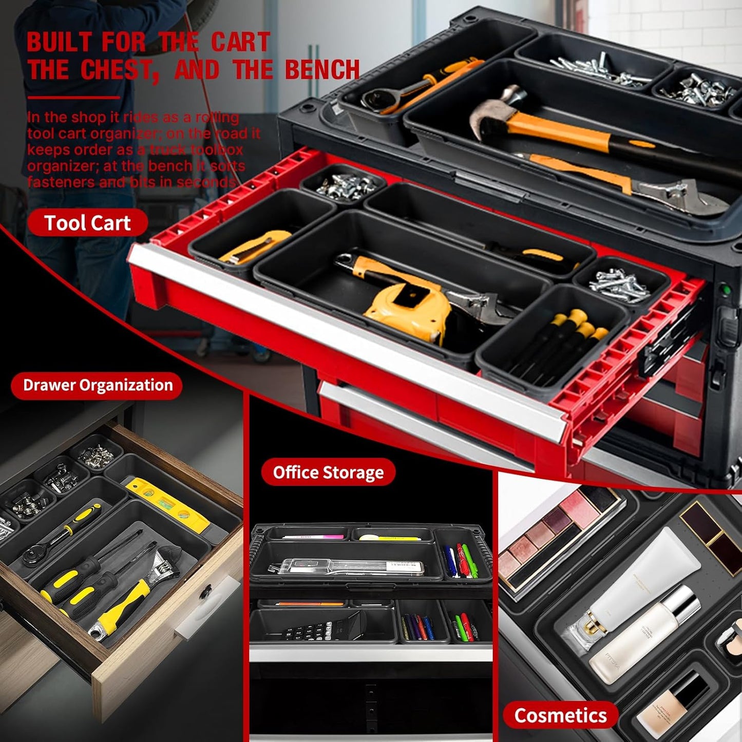 10 PCS Tool Box Drawer Organizers, Large & Medium Tool Trays for Tool Box Organization, Tool Organizers and Storage for Garage and Rolling Tool Chest