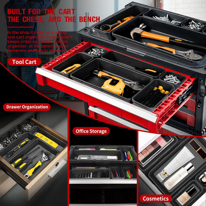 10 PCS Tool Box Drawer Organizers, Large & Medium Tool Trays for Tool Box Organization, Tool Organizers and Storage for Garage and Rolling Tool Chest