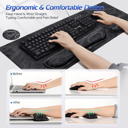 Gimars Upgrade Enlarge Silky and Superfine Fabric Gel Memory Foam Keyboard Wrist Rest Set, Ergonomic Keyboard Mouse Wrist Support for Typing Pain Relief, Comfort for Office, Gaming, Computer