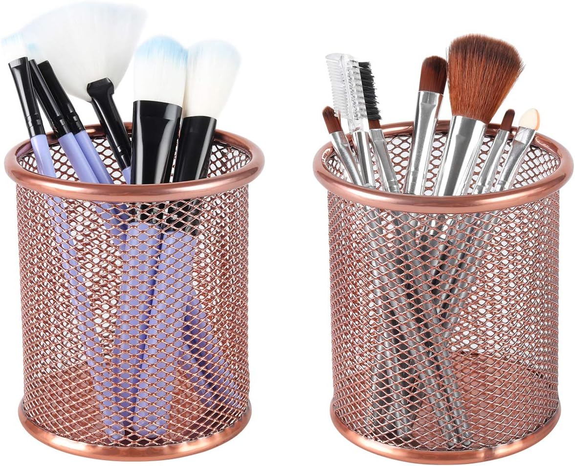 PAG Pencil Holder for Desk, 2 Pack Desktop Pen Cup, Office Supplies Desk Organizers and Accessories Organization, Makeup Brush Holder, Gold