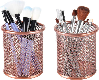PAG Pencil Holder for Desk, 2 Pack Desktop Pen Cup, Office Supplies Desk Organizers and Accessories Organization, Makeup Brush Holder, Gold