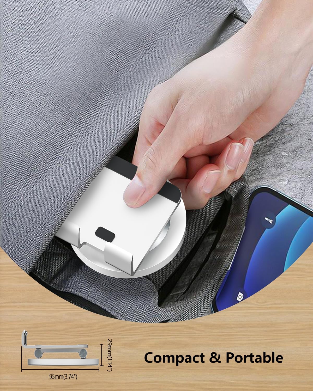 Phone Stand for Desk, 360° Rotating Dual Adjustable Foldable Holder, Heavy Solid All-Aluminum Base Anti-Slip Stable Support for Home Office Study, Fits iPhone Galaxy 4-8" Phones (Silver)