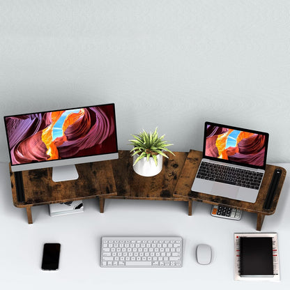 Zimilar Dual Monitor Stand Riser, Monitor Stand with Adjustable Length and Angle, Wood Monitor stand for desk, Monitor Riser for 2 monitors with Storage Space(Rust Brown Large)