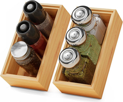Bamboo Kitchen Drawer Organizer Set of 2, Stackable 15" x 6" Wood Silverware Utensil Tray for Drawers Bins, Cutlery & Flatware Storage – Wooden Boxes Organizers for Junk Drawer, Bathroom, RV