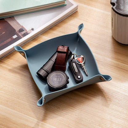 SANQIANWAN Leather Jewelry Valet Tray for Women and Man, Entryway Table Bedside Nightstand Desk Portable Small Catchall Travel Dish Plate for Key,Wallet,Watch,Phone,Coin(Pink-B)