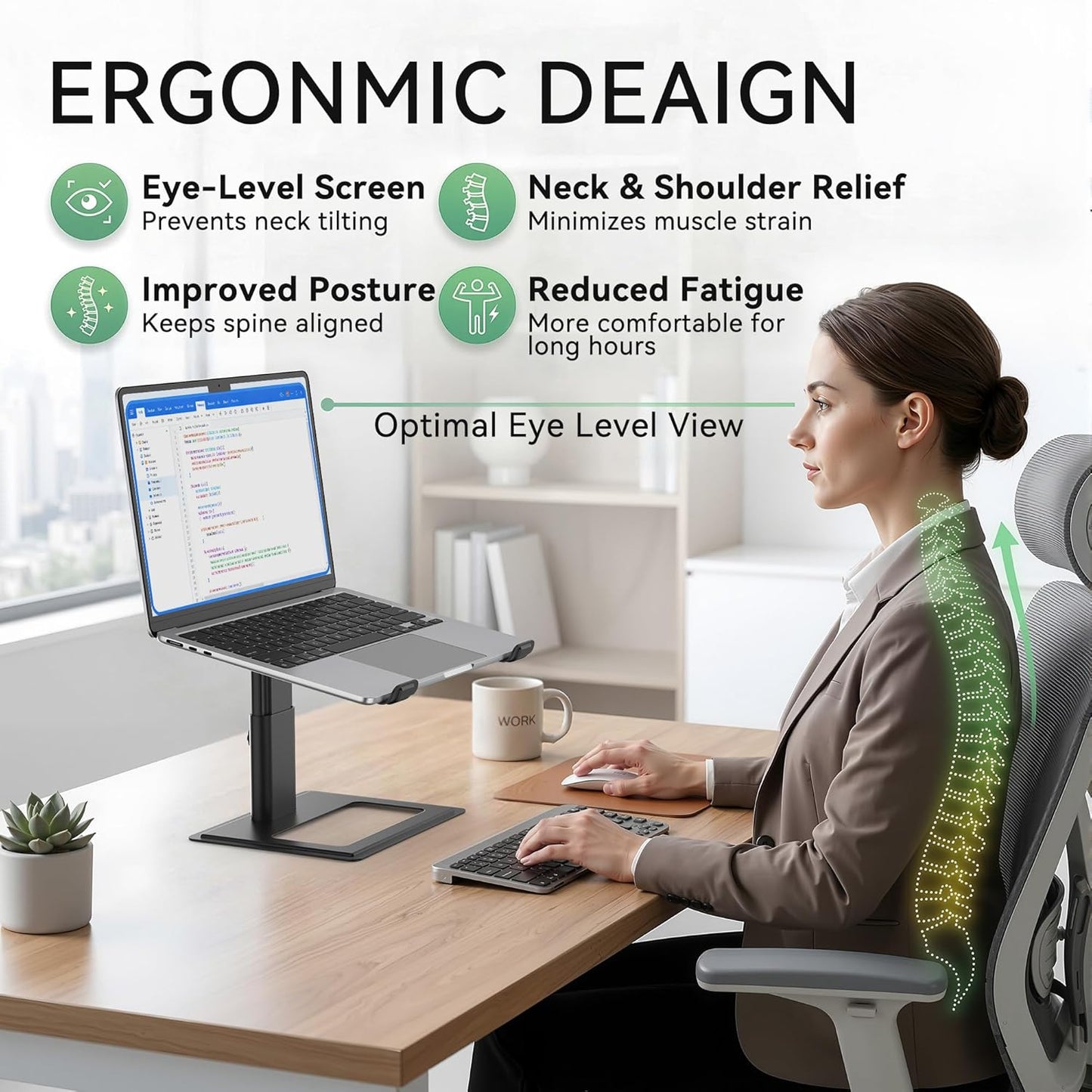 SOUNDANCE Adjustable Laptop Stand for Desk, Computer Stand, Ergonomic Laptop Riser Holder Compatible with 10 to 17.3 Inches Notebook PC Computer, Aluminum Silver