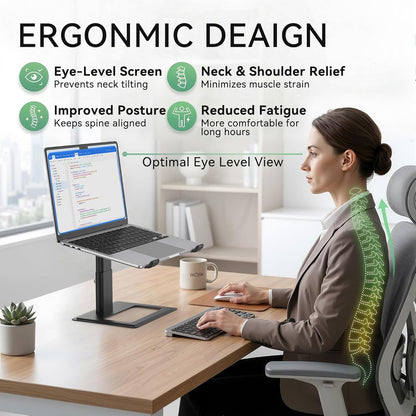 SOUNDANCE Adjustable Laptop Stand for Desk, Computer Stand, Ergonomic Laptop Riser Holder Compatible with 10 to 17.3 Inches Notebook PC Computer, Aluminum Silver
