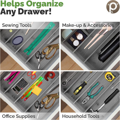 Pristine Bamboo Expandable Drawer Organizers for Kitchen - Extra Deep Non-Slip 17” x 14.6” (expands up to 25 inches) - Dark Wooden Silverware Divider (10 Compartments) – Organize Cooking Utensils