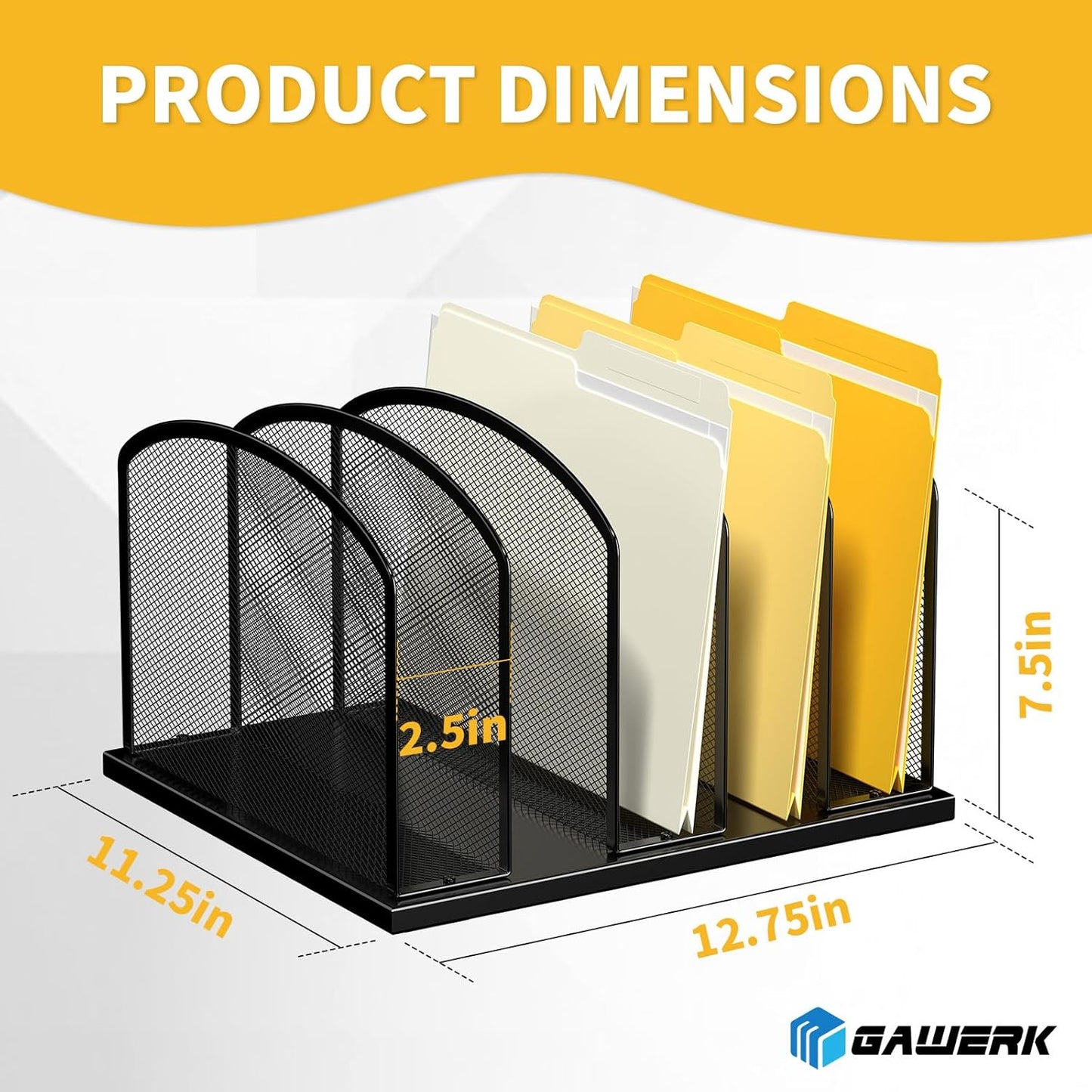 Gawerk Large Size Desk File Organizer, Metal Mesh Vertical Desktop File Holder, 5-Section file organizer for Desk Home Office Black