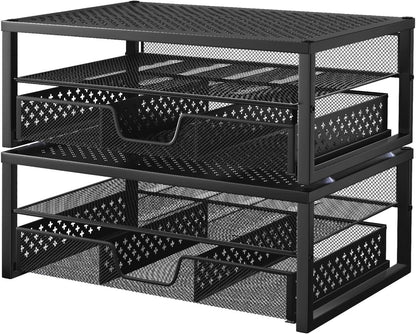 Simple Trending Metal Monitor Stand Riser and Computer Desk Organizer with Drawer for Laptop, Computer, iMac, Black