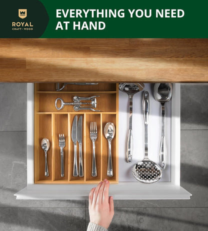 ROYAL CRAFT WOOD Luxury Bamboo Kitchen Drawer Organizer - Silverware Organizer, Utensil Holder & Cutlery Tray Drawer Dividers for Flatware (9 Slot, Natural)