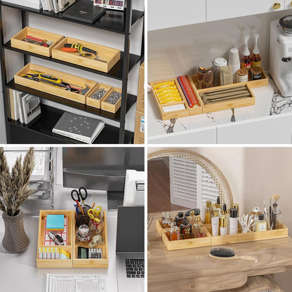 Lixple Bamboo Drawer Organizer, Cutlery Silverware Organizer for Kitchen Drawer, Stackable Utensil Organizer, 2 Pcs Flatware Organizer for Drawer, Wooden Storage Box Tray (Bamboo, 9 X 6 X 2 Inch)