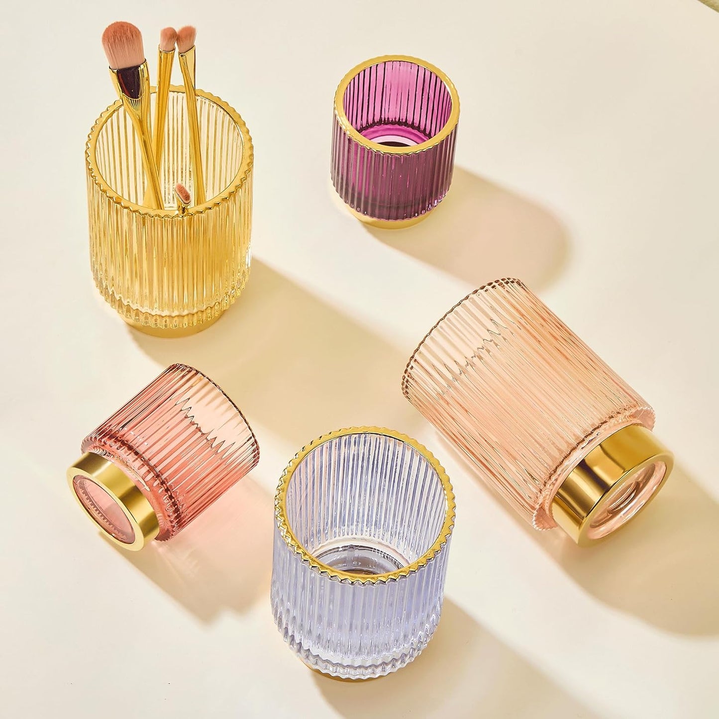 Makeup Brush Holder Organizer,Toothbrush Holders,Desk Pen Pencil Holder,Multifunctional Vintage Glass Brush Cup（L/Green/A3-6-US）