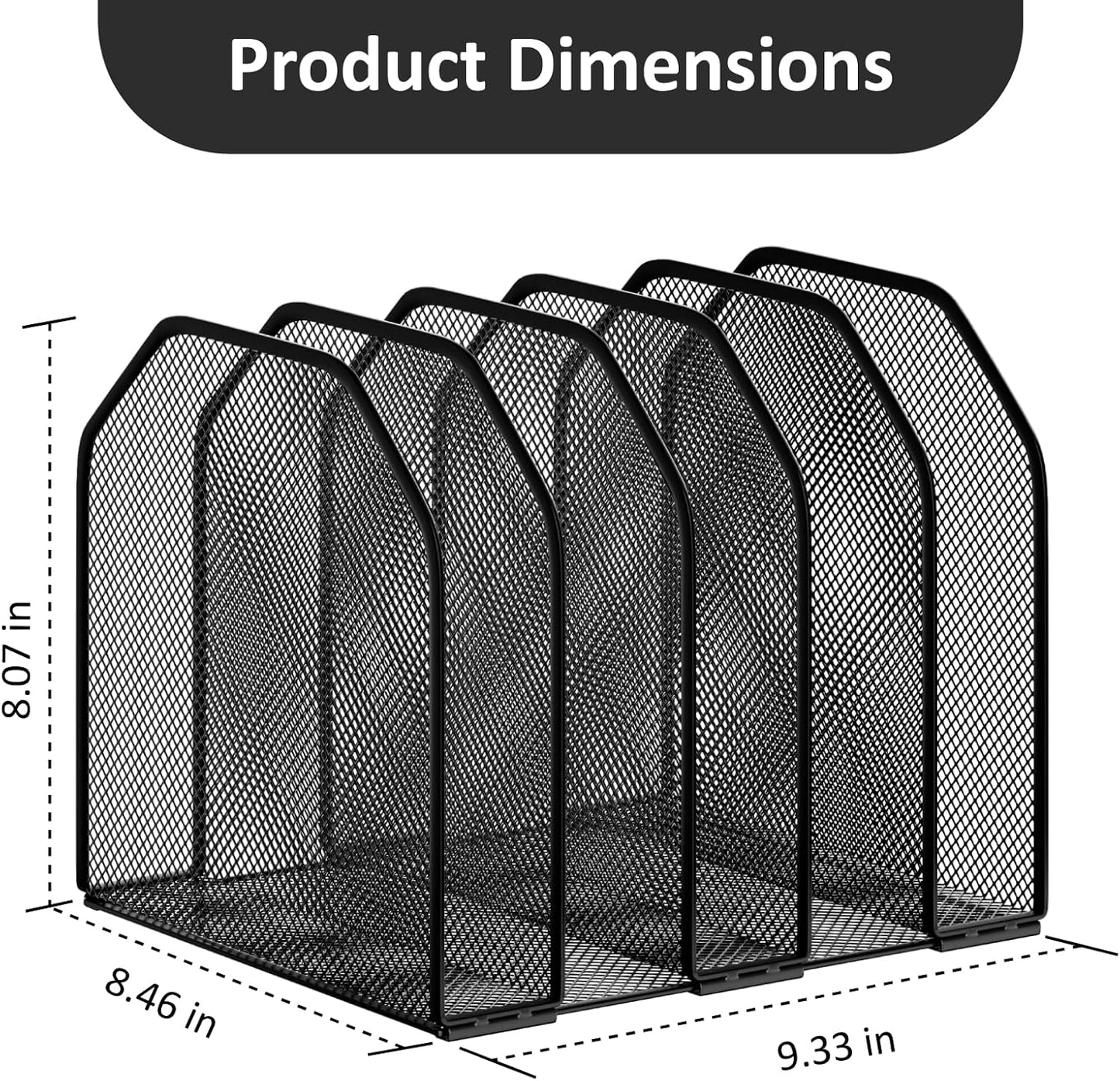 FUCDTEFC Desk File Organizer, Adjustable 5 Sections Upright Desktop Organizer File Sorter, Sturdy Metal Mesh Vertical Bookshelf File Holder Workspace Accessories for Home,School,Office Classroom,Black
