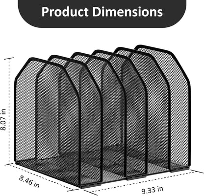 FUCDTEFC Desk File Organizer, Adjustable 5 Sections Upright Desktop Organizer File Sorter, Sturdy Metal Mesh Vertical Bookshelf File Holder Workspace Accessories for Home,School,Office Classroom,Black