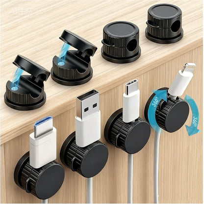 Magnetic Cable Organizer 8-Pack Glossy Black - Rotating Magnetic Clip Cord Keeper for Desk, Nightstand & Car - Adhesive Management System for USB & Power Wires