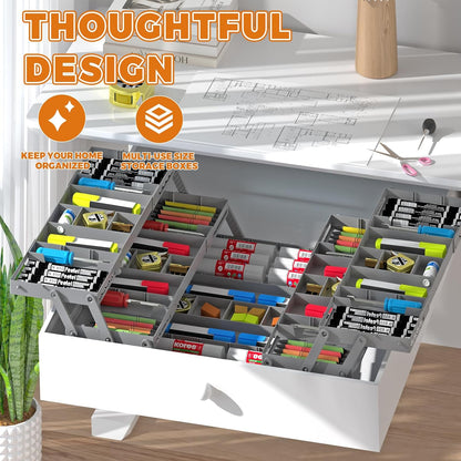 3 Tier Drawer Organizer - Expandable Junk Drawer Organizers Smart Office Supply Organizer, Folding Drawer Storage Multi-level Desk Organizer for Makeup,Jewelry,Cosmetics,Kitchen Storage (1 Row 3 Tier)