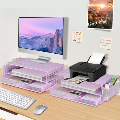 AUPSEN Wood Desk Organizers and Accessories, 2-Tier Computer Monitor Stand Riser with Drawer, Pen Storage & Phone Holder, Office Desk Accessories, Workspace Desktop Organization for Office Supplies（Brown）