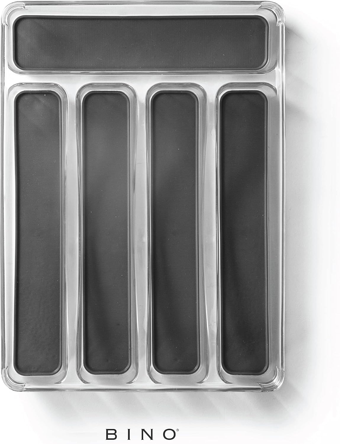 BINO 5-Slot Silverware Organizer for Drawer | Plastic Utensil Kitchen Drawers Tray Organization w/Grip Lining (Light Grey)