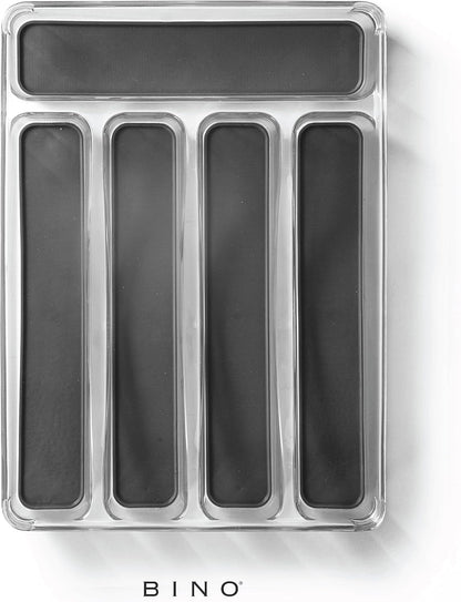 BINO 5-Slot Silverware Organizer for Drawer | Plastic Utensil Kitchen Drawers Tray Organization w/Grip Lining (Light Grey)