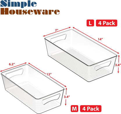 Simple Houseware 4 Pcs Kitchen Clear Bin Storage Organizer, 15" x 8" x 3.75"
