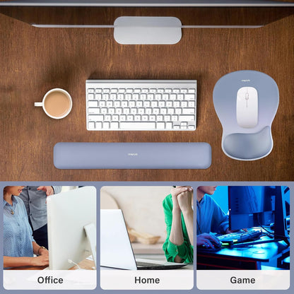 MOSISO Wrist Rest Support for Mouse Pad&Keyboard Set, Ergonomic Mousepad with Concave Curved Memory Foam, Non-Slip Base Pain Relief Comfortable Rectangular Easy Typing Pad for Home/Office, Brown