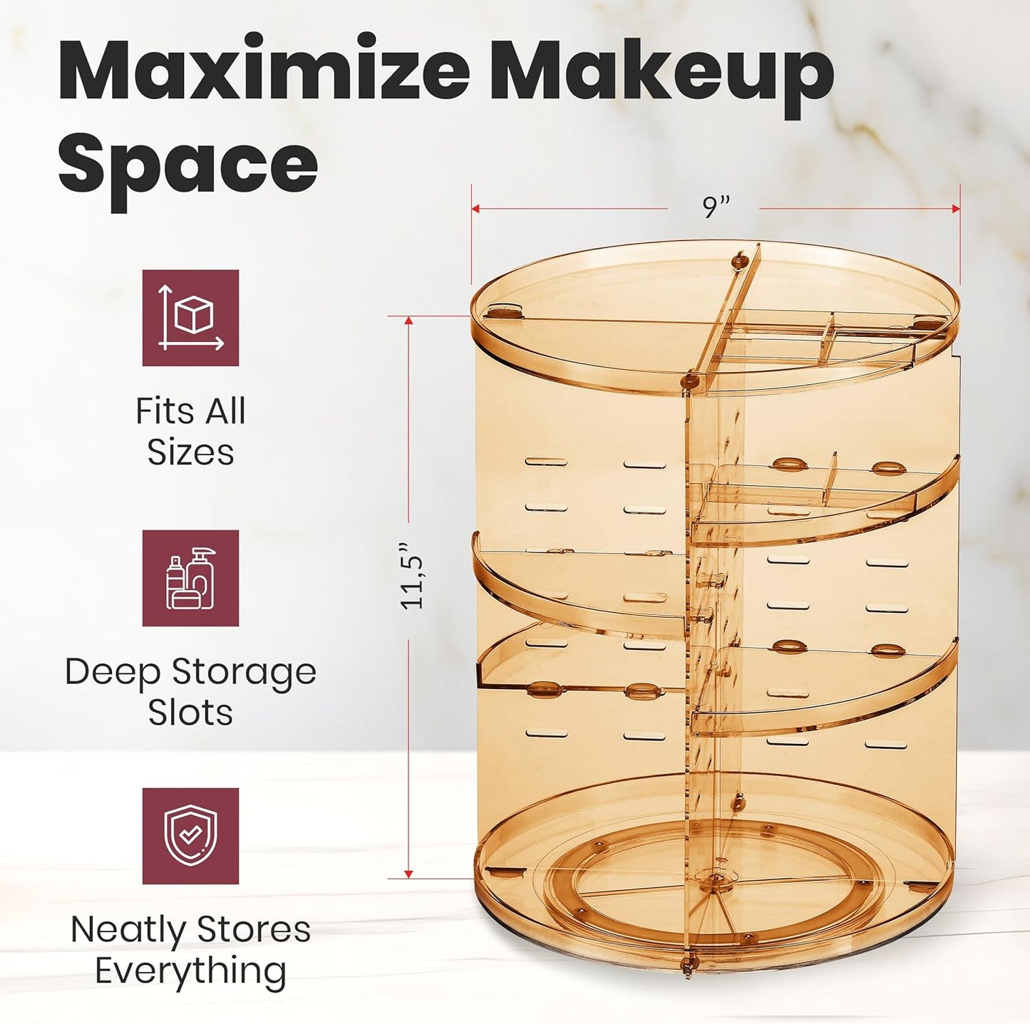 Masirs Small 360 Rotating Makeup Organizer - Mini Yet Spacious Cosmetic Storage Solution with Multiple Compartments - The Perfect Spinning Make-Up Caddy for Vanity or Bathroom Counter (Round - Clear)
