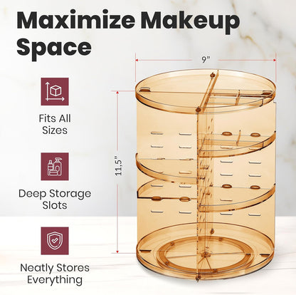 Masirs Small 360 Rotating Makeup Organizer - Mini Yet Spacious Cosmetic Storage Solution with Multiple Compartments - The Perfect Spinning Make-Up Caddy for Vanity or Bathroom Counter (Round - Clear)