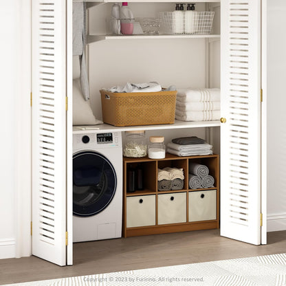 Furinno Cubic Closet Organizers and Storage, 6-Cube Closet Organizer with Bins, Open Shelf Storage, for Wardrobe, Bedroom, Living Room, White