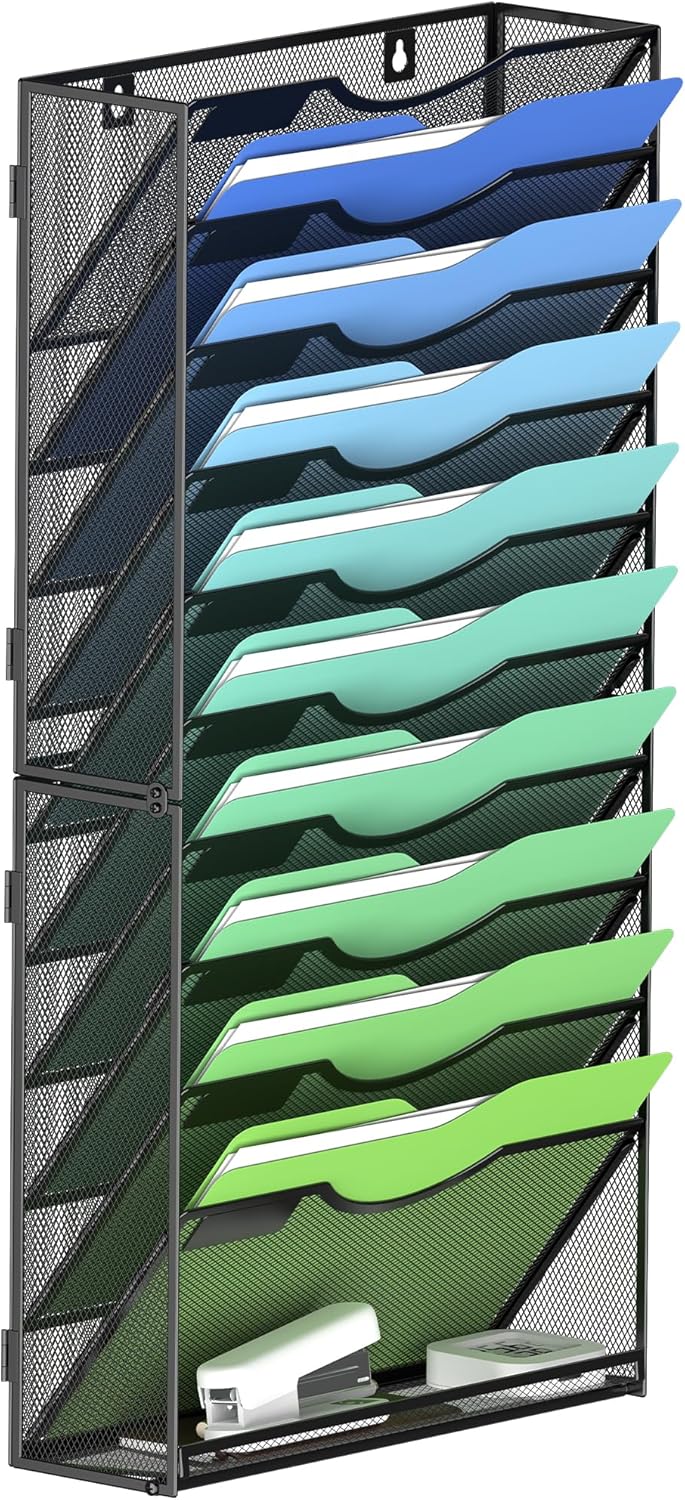 Kuntine.B Wall File Organizer Office Hanging Magazine Holder Wall File Organizer for Office Home (Black, 5 Tier)