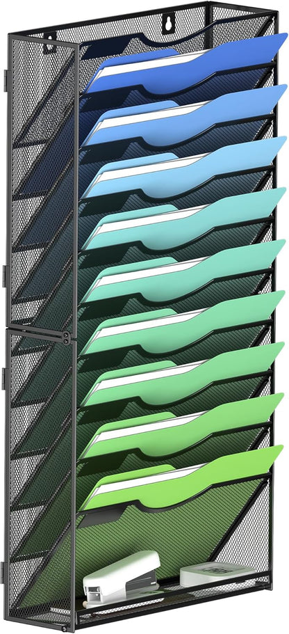 Kuntine.B Wall File Organizer Office Hanging Magazine Holder Wall File Organizer for Office Home (Black, 5 Tier)