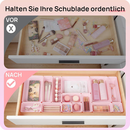 Vtopmart 25 PCS Clear Plastic Drawer Organizers Set, 4-Size Versatile Bathroom and Vanity Drawer Organizer Trays, Storage Bins for Makeup, Bedroom, Kitchen Gadgets Utensils and Office
