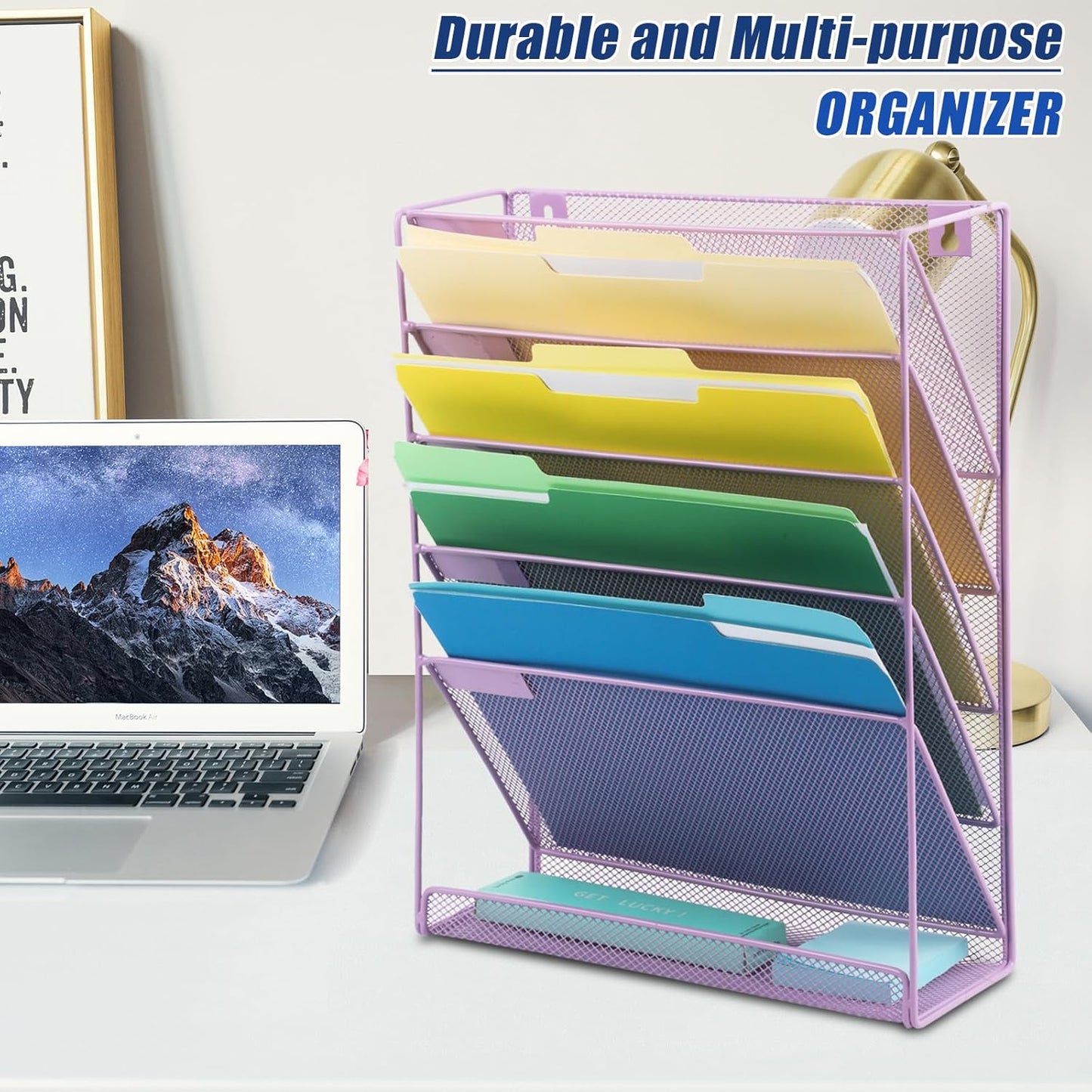 EASEPRES Desk File Organizer Mesh 6-Tier, Hanging Wall Mount Document Organization Stand, Desktop Vertical Mail Paper Folder Holder Rack with Bottom Tray for Office Home Cubicle Countertop, Black